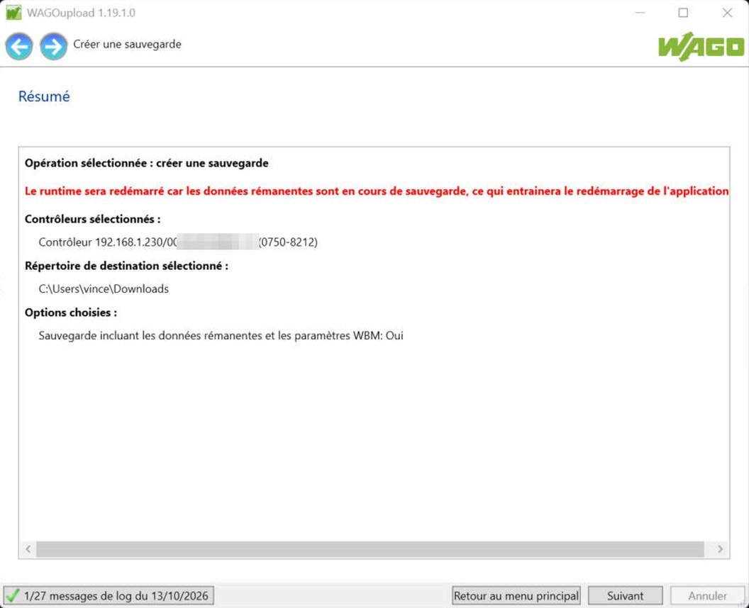 Résumé de la sauvegarde avant exécution