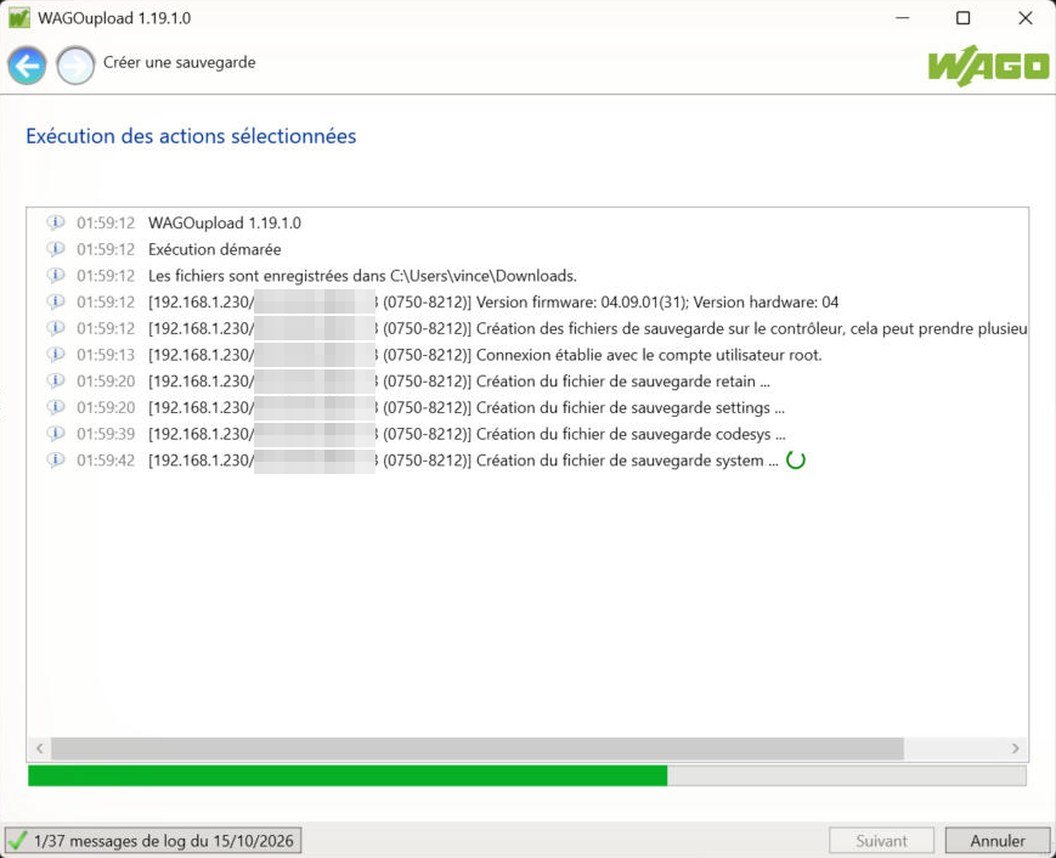 Sauvegarde en cours dans WAGOupload